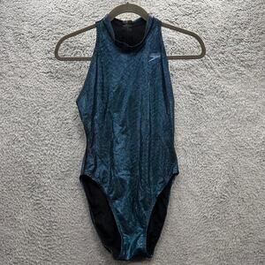 Speedo Women's Size 36 Shimmery Blue Full Back Zip Up Swim Suit Morning Practice